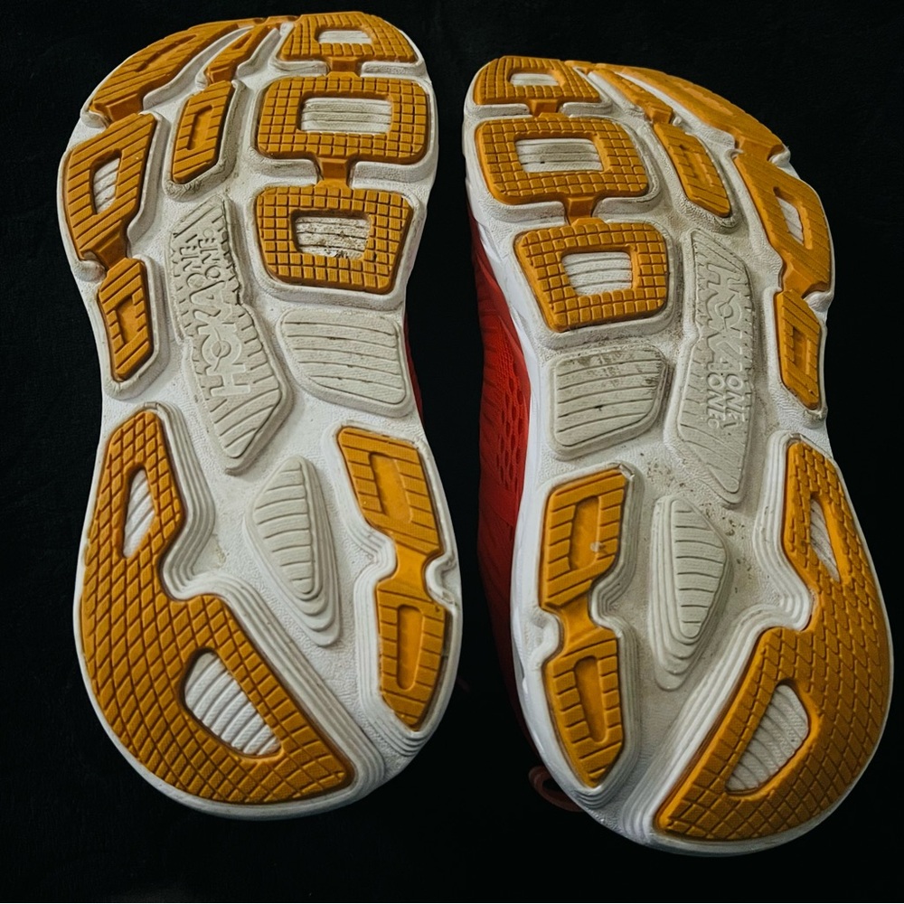 Hoka One One Women's Bright Orange Athletic Sneakers with Yellow & Blue Accents - Picture 6 of 6